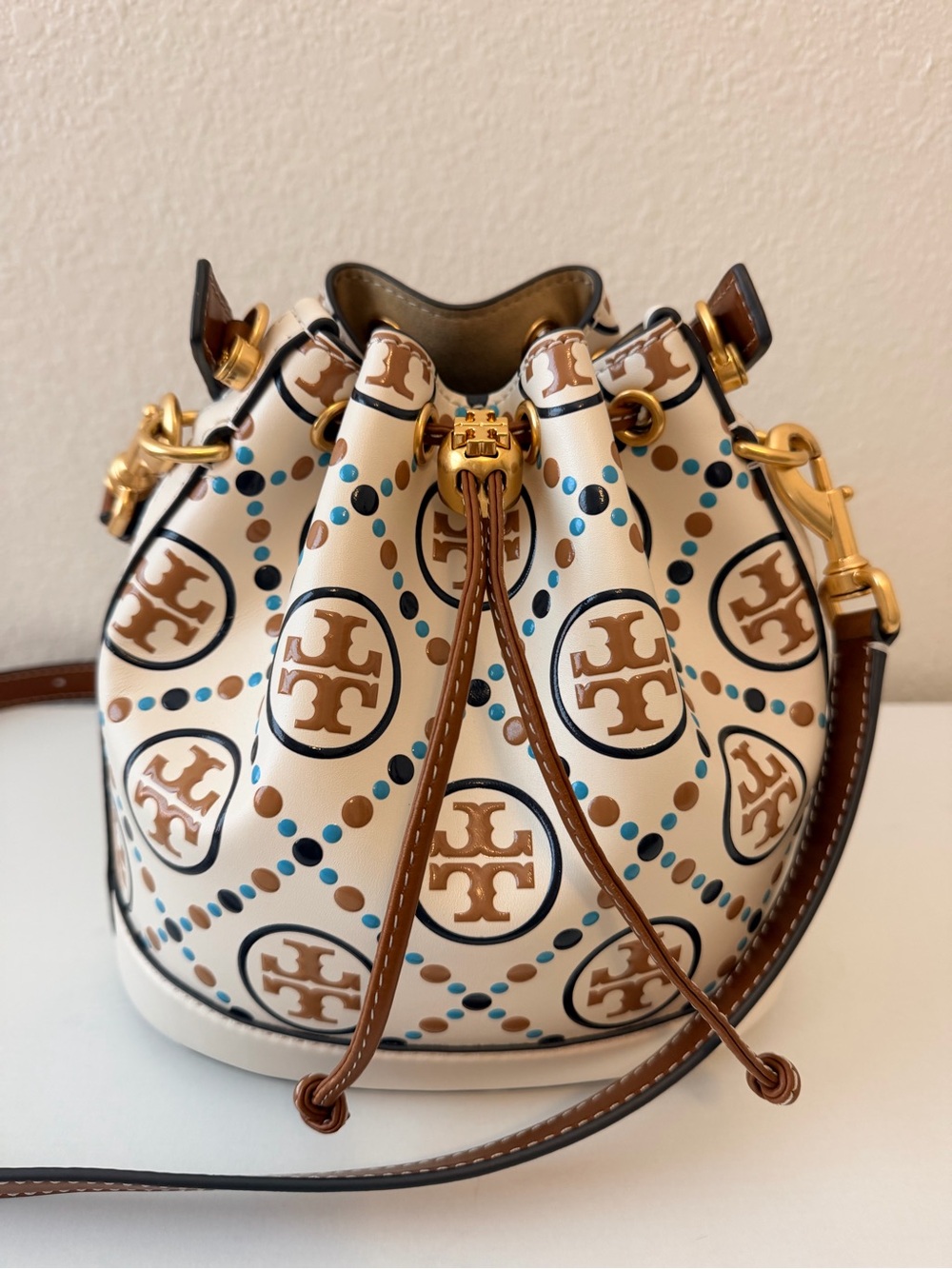 Tory Burch T Monogram Contrast Embossed Bucket Bag